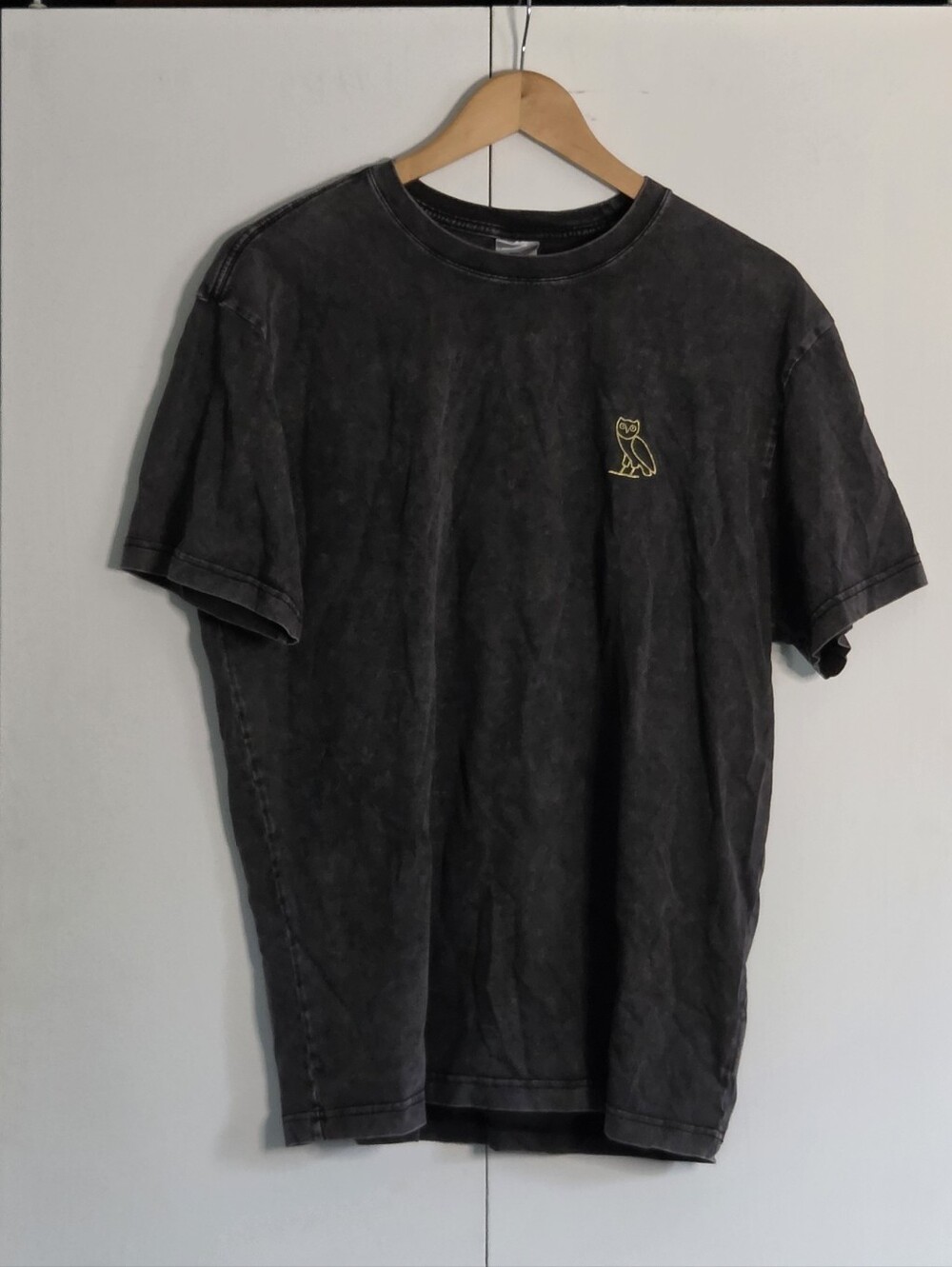 Octobers Very Own Short Sleeve Tee with Small Yellow Owl Embroidery